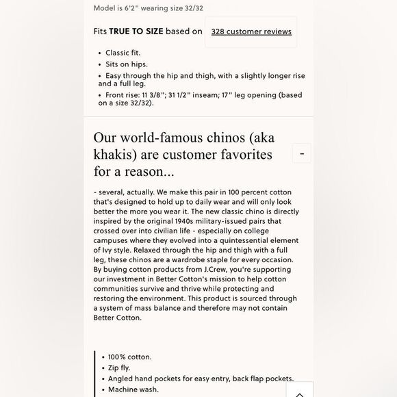 NWT J CREW Classic chino pant in Stone size 32/30 and 36/32, 30/30 avail - Picture 9 of 10